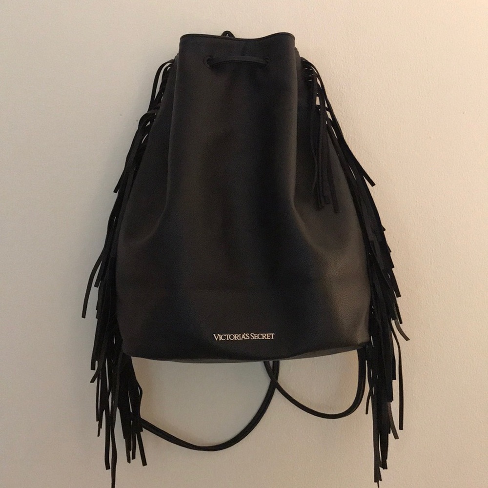 VS leather fringe drawstring backpack